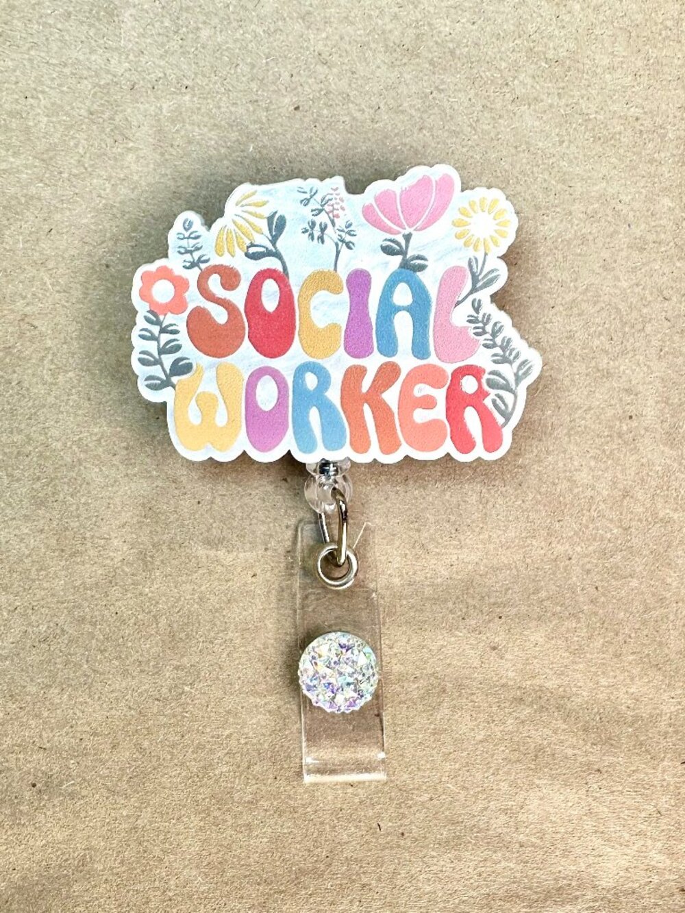 Social Worker Badge Reel With Flowers